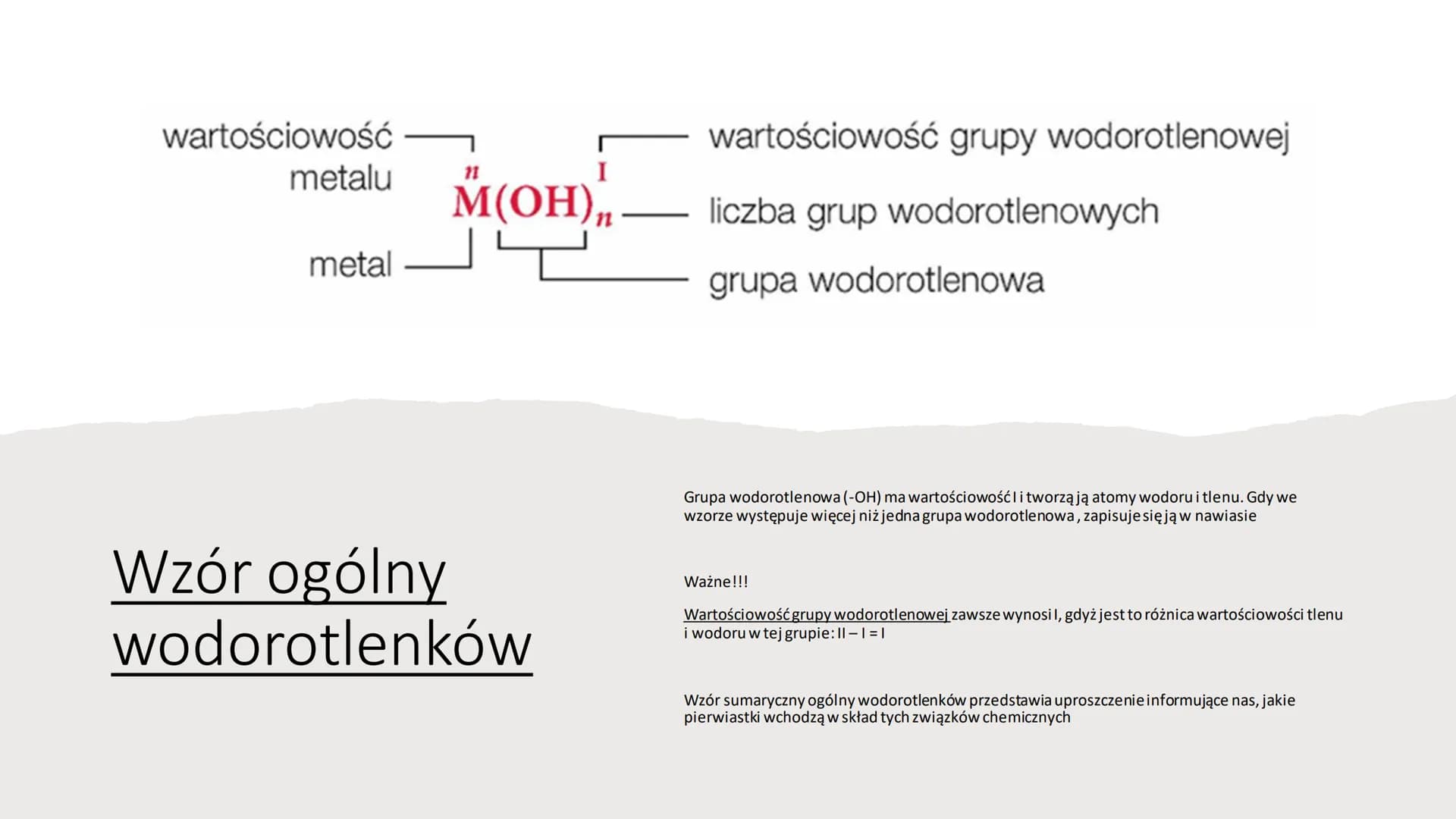Wodorotlenki
o
NaOH R
Wodorotlenki - to związki o budowie
jonowej, w których skład wchodzą kationy
metalu i aniony wodorotlenkowe.
Zapamięta