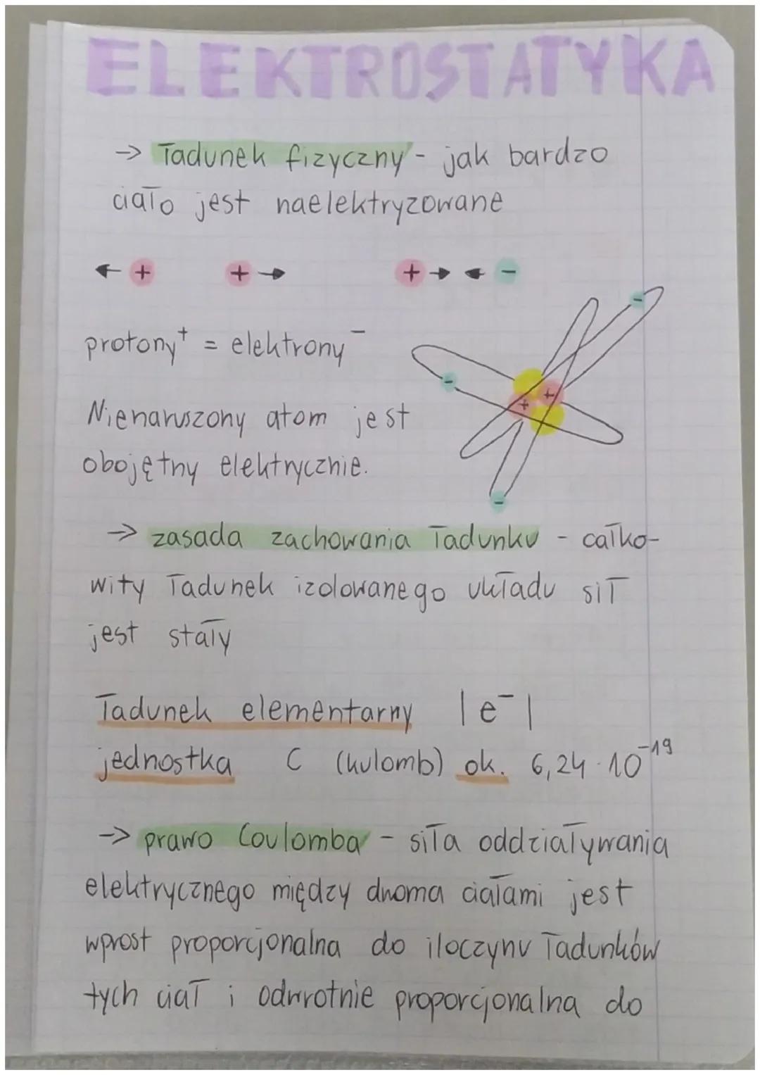 ELEKTROSTATYKA
→ Tadunek fizyczny - jak bardzo
ciało jest naelektryzowane
++
+-
+
protony = elektrony
Nienaruszony atom jest
obojętny elektr
