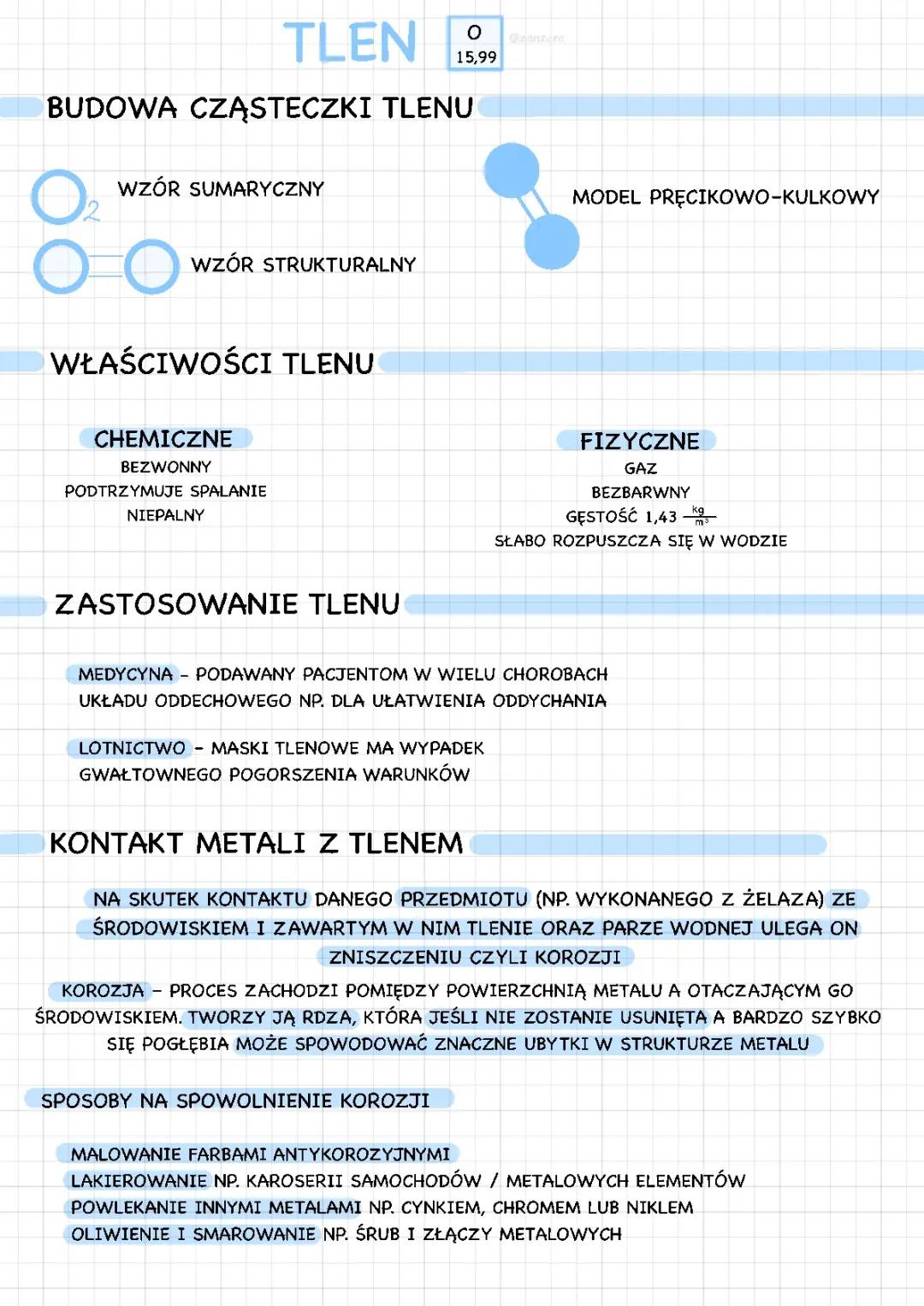 Tlen - Właściwości, Zastosowania i Korozja (Chemia klasa 7 i 8)