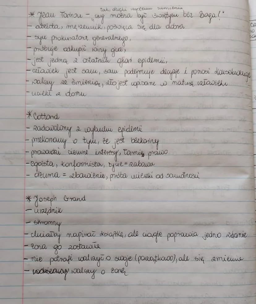Lekya
-Temat: Egzystenyalny heroism
bohaterów Dzmmy"
*Bernard
Rieux
• inteligentry, wykatationy
młody, przystojny
- nie był przygotowany
pog