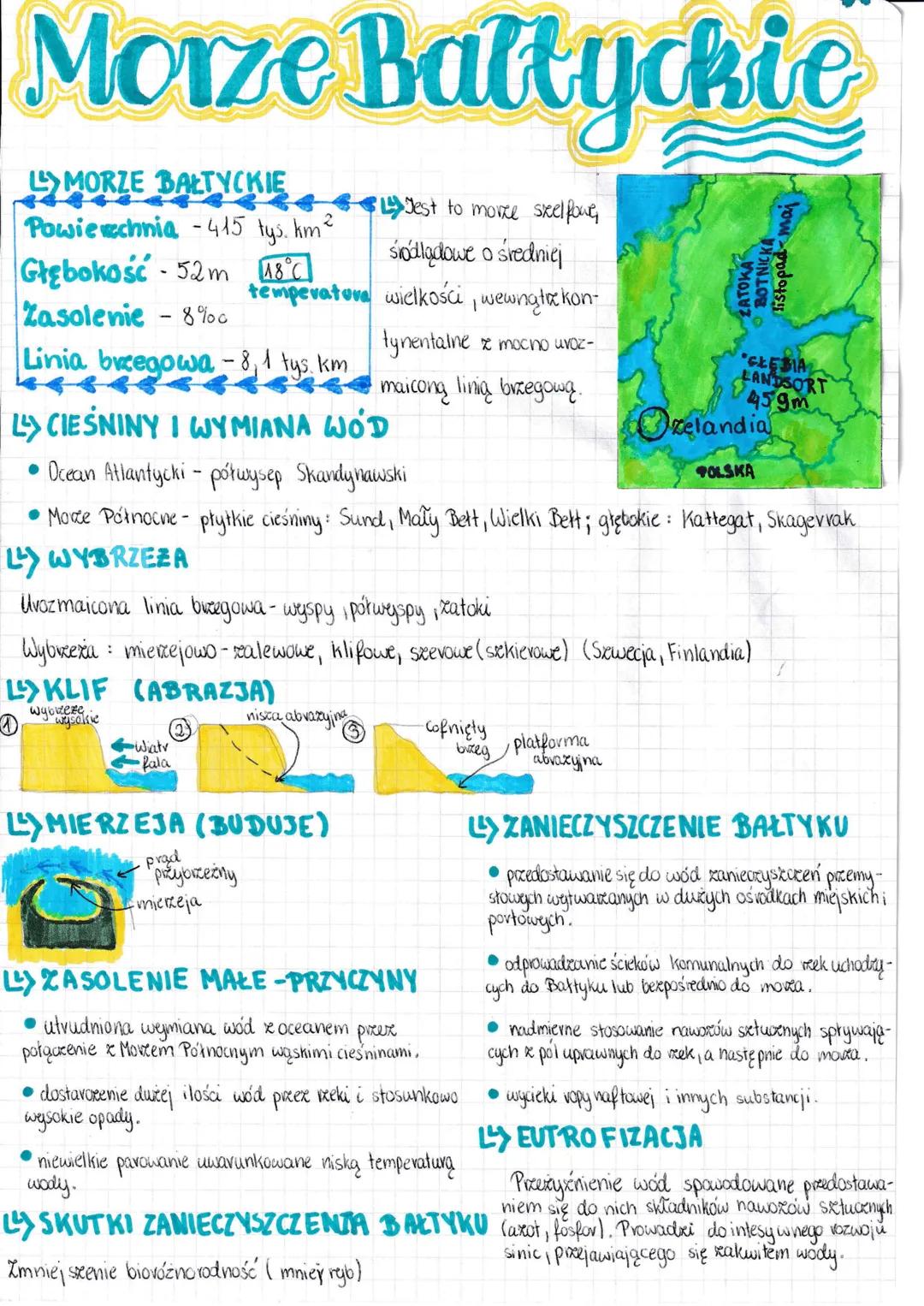 Morze Baltyckie
LMORZE BAŁTYCKIE
Powierzchnia -415 tys. km ²
Głębokość 52m 18°C
Zasolenie - 8%c
Linia brzegowa - 8,1 tys. km
:
temperatura
W