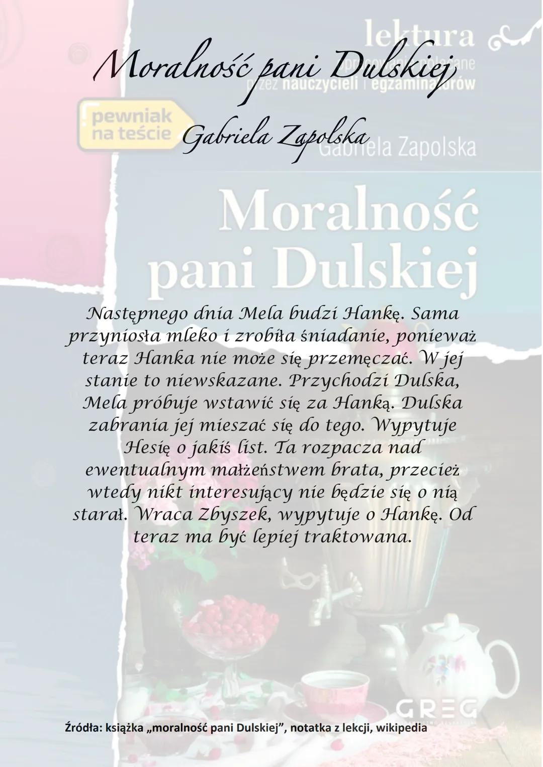 lektura
Prów
# Moralność pani Dulskiej
pewniak
na teście Gabriela Zapolska ela Zapolska

# Moralność
pani Dulskiej

Akcja utworu rozgrywa si
