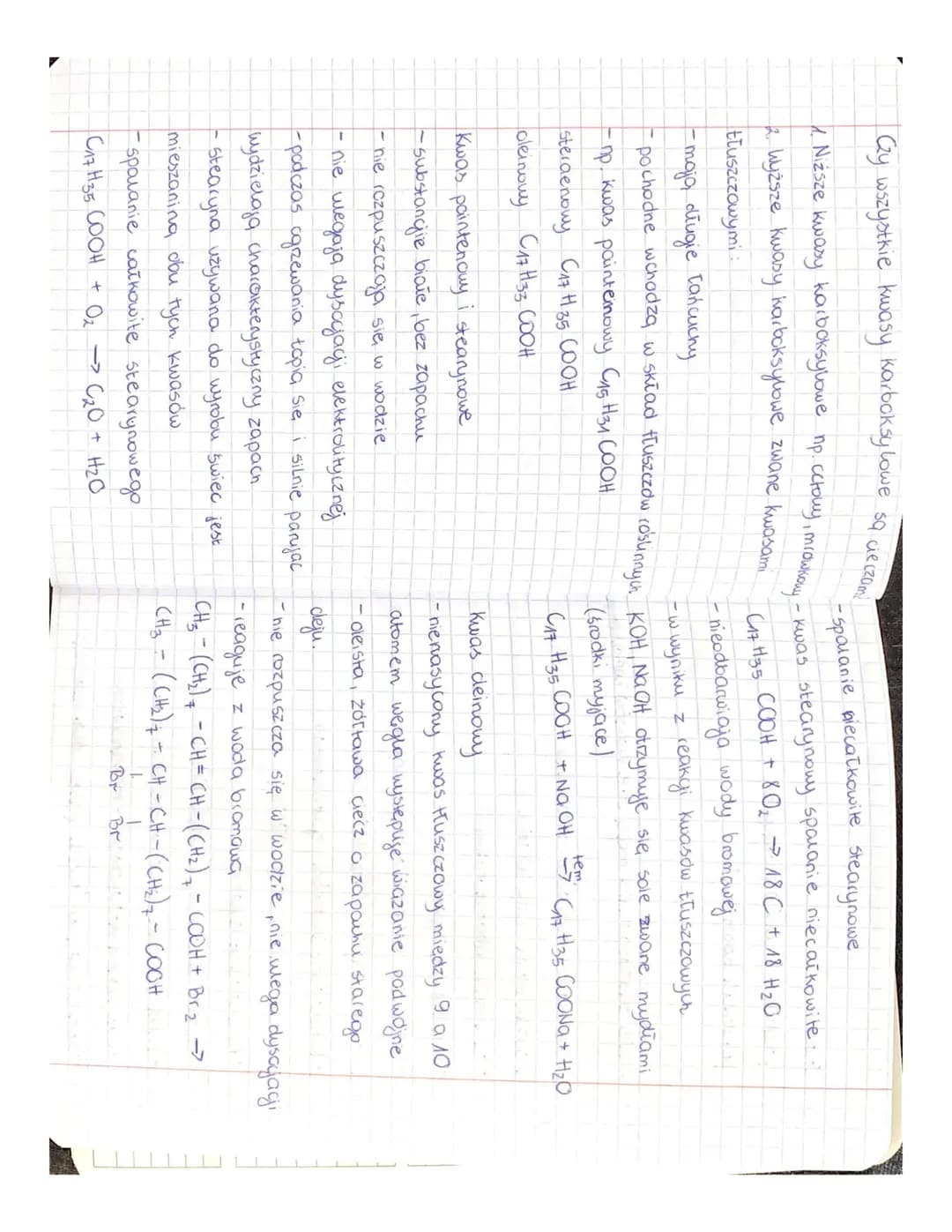 -spalanie niecałkowite stearynowe.
Czy wszystkie kwasy karboksylowe są cieczam
1. Niższe kwasy karboksylowe np. cctory, mrowkony -
2. Wyższe