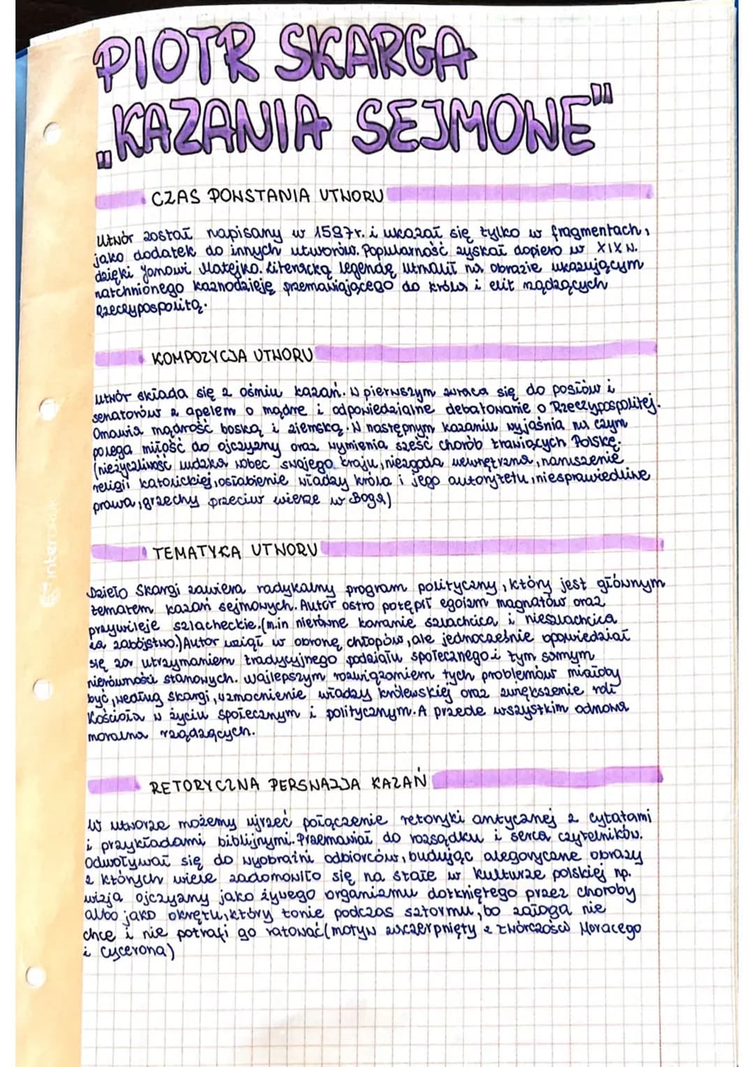 PIOTR SKARGA
KAZANIA SEJMONE"
CZAS PONSTANIA
STANIA
UTNORU
utwór został napisany w 1597r. i ukazał się tylko w fragmentach,
jako dodatek do 