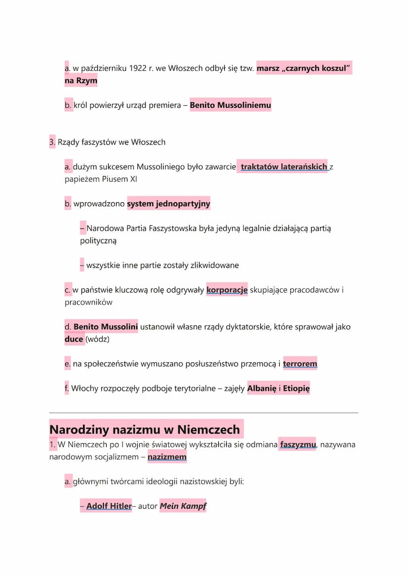 Narodziny faszyzmu
1. Sytuacja we Włoszech po I wojnie światowej
a. Włosi byli bardzo rozczarowani sytuacją po I wojnie światowej
byli nieza