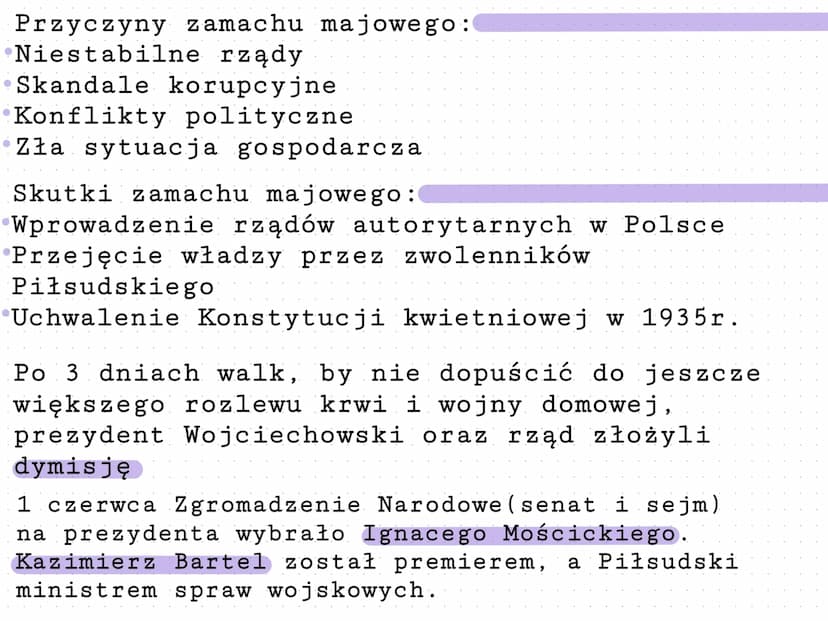 Zamach majowy i rządy senacji
Historia.
W 1923r. Józef Piłsudski wycofał się z
i zamieszkał w podwarszawskim
polityki
Sulejówku
W maju 1926r
