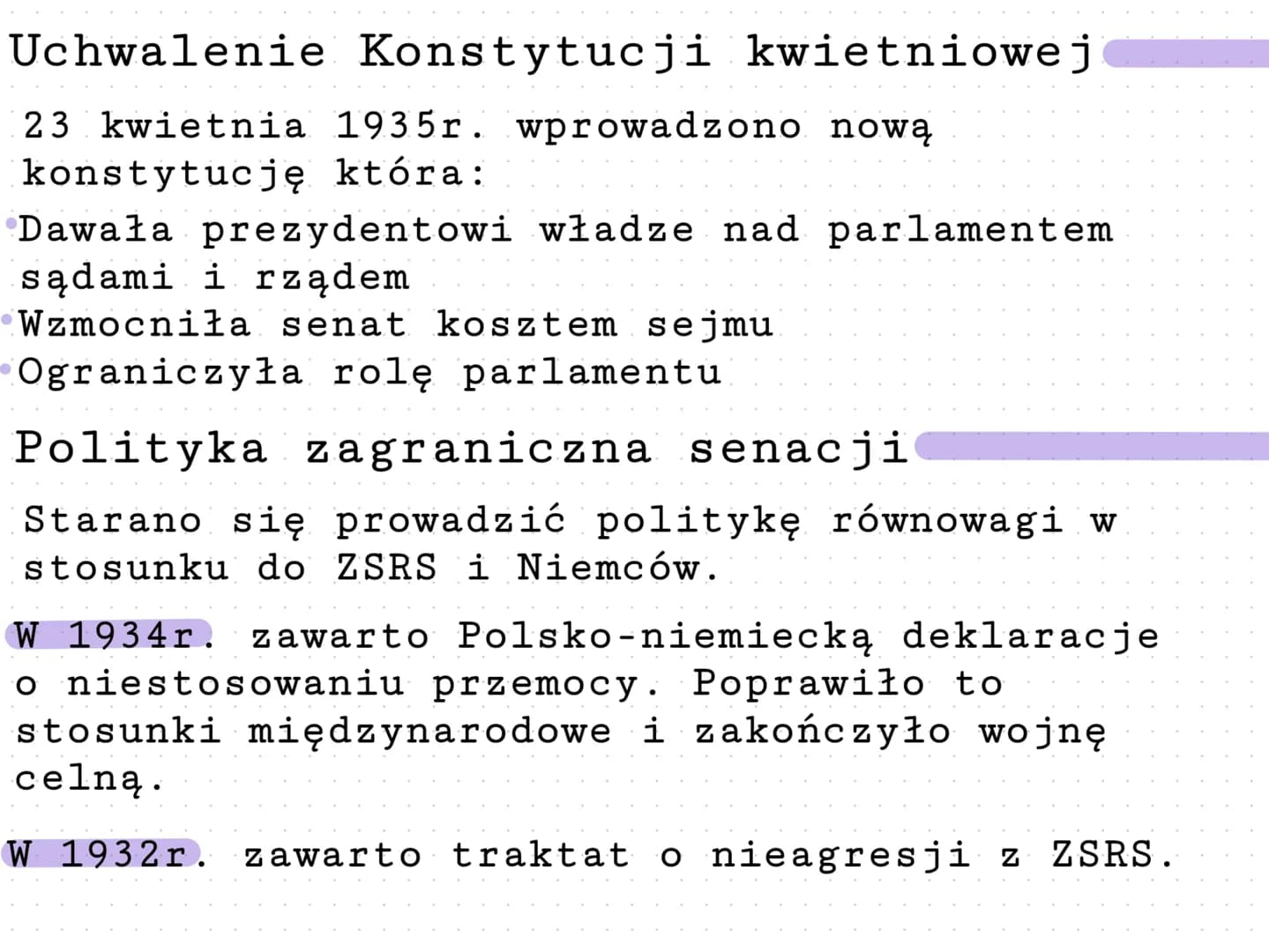 Zamach majowy i rządy senacji
Historia.
W 1923r. Józef Piłsudski wycofał się z
i zamieszkał w podwarszawskim
polityki
Sulejówku
W maju 1926r