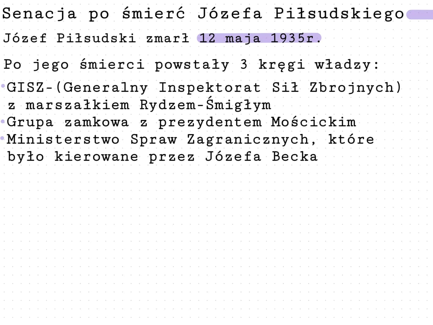 Zamach majowy i rządy senacji
Historia.
W 1923r. Józef Piłsudski wycofał się z
i zamieszkał w podwarszawskim
polityki
Sulejówku
W maju 1926r