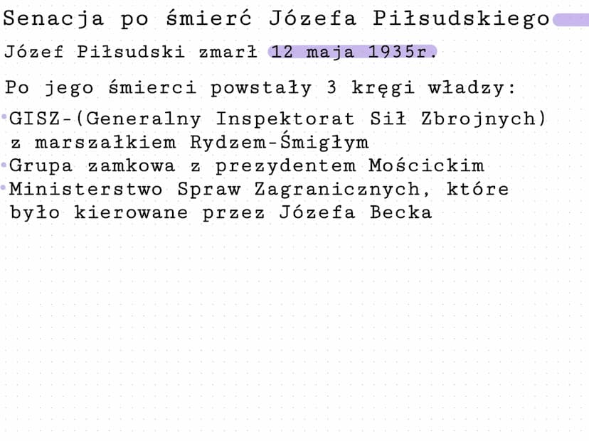 Zamach majowy i rządy senacji
Historia.
W 1923r. Józef Piłsudski wycofał się z
i zamieszkał w podwarszawskim
polityki
Sulejówku
W maju 1926r