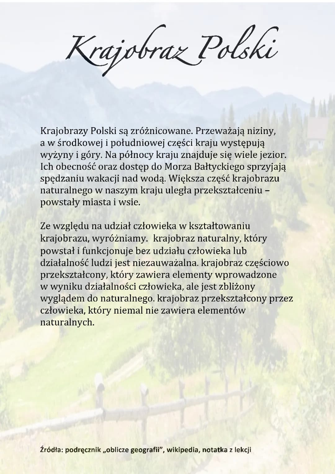 Notatka z lekcji: Krajobrazy Polski