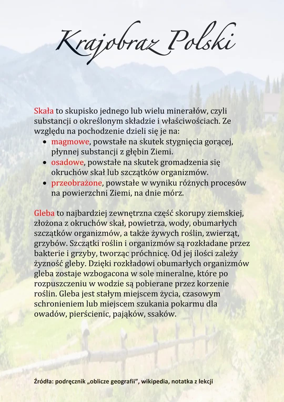 Krajobraz Polski
Krajobrazy Polski są zróżnicowane. Przeważają niziny,
a w środkowej i południowej części kraju występują
wyżyny i góry. Na 