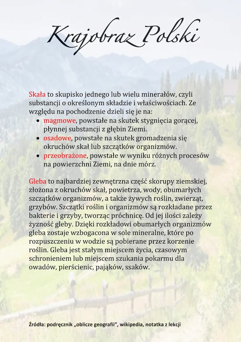 Krajobraz Polski
Krajobrazy Polski są zróżnicowane. Przeważają niziny,
a w środkowej i południowej części kraju występują
wyżyny i góry. Na 