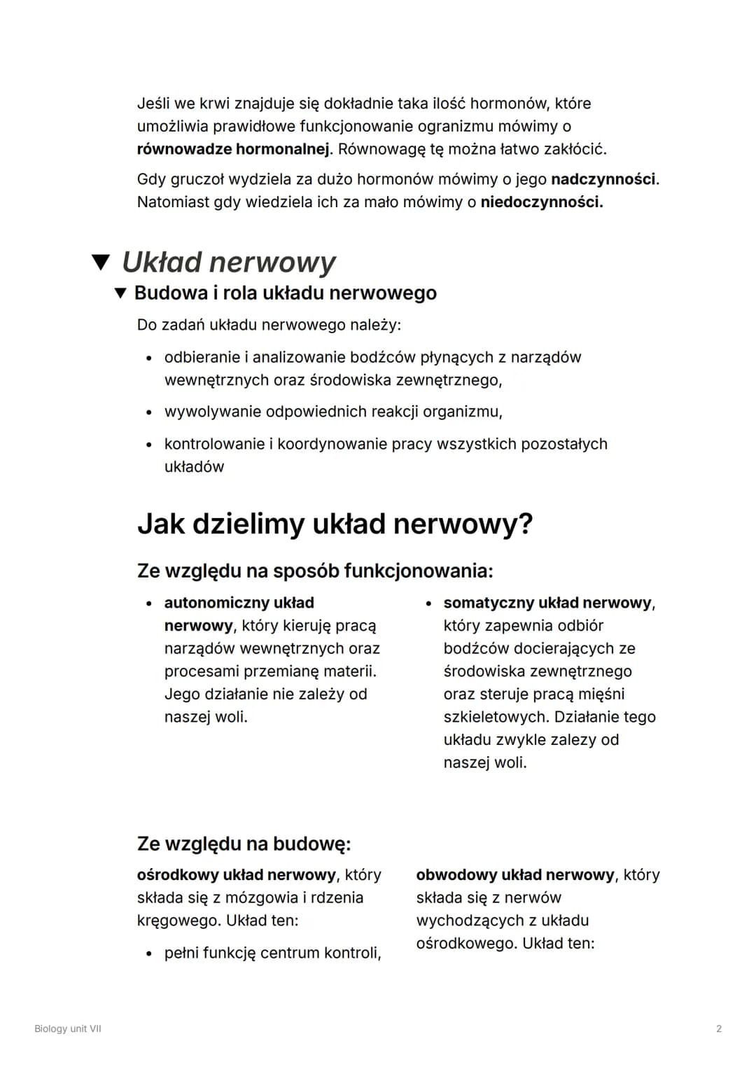 Biology unit VII
Biology unit VII
▼ Układ hormonalny
!
Układ hormonalny składa się z gruczołów dokrewnych.
Wydzielają one hormony, czyli zwi