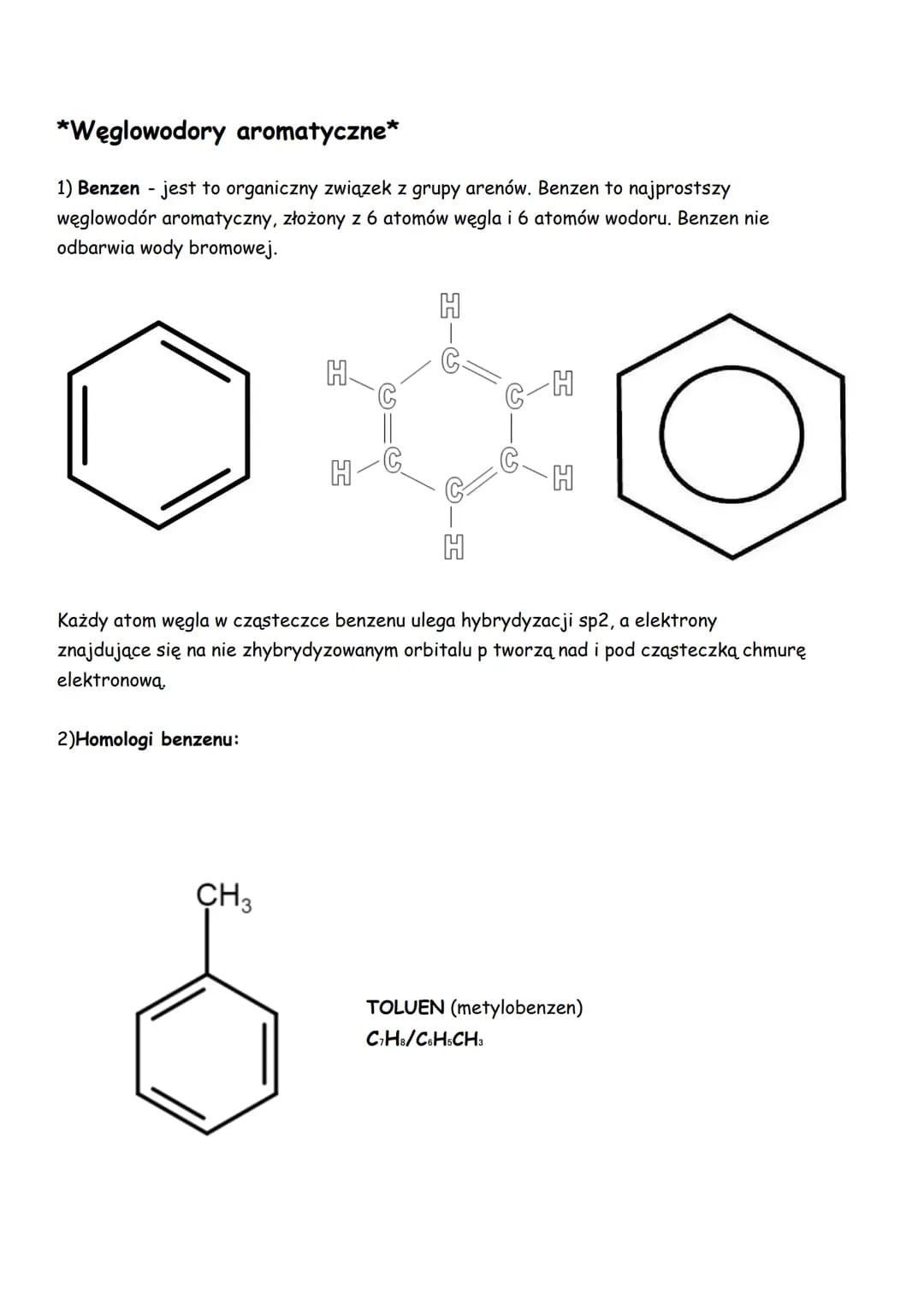 
<p>Węglowodory aromatyczne to organiczne związki chemiczne, które charakteryzują się pierścieniową budową cząsteczki oraz zdelokalizowanymi
