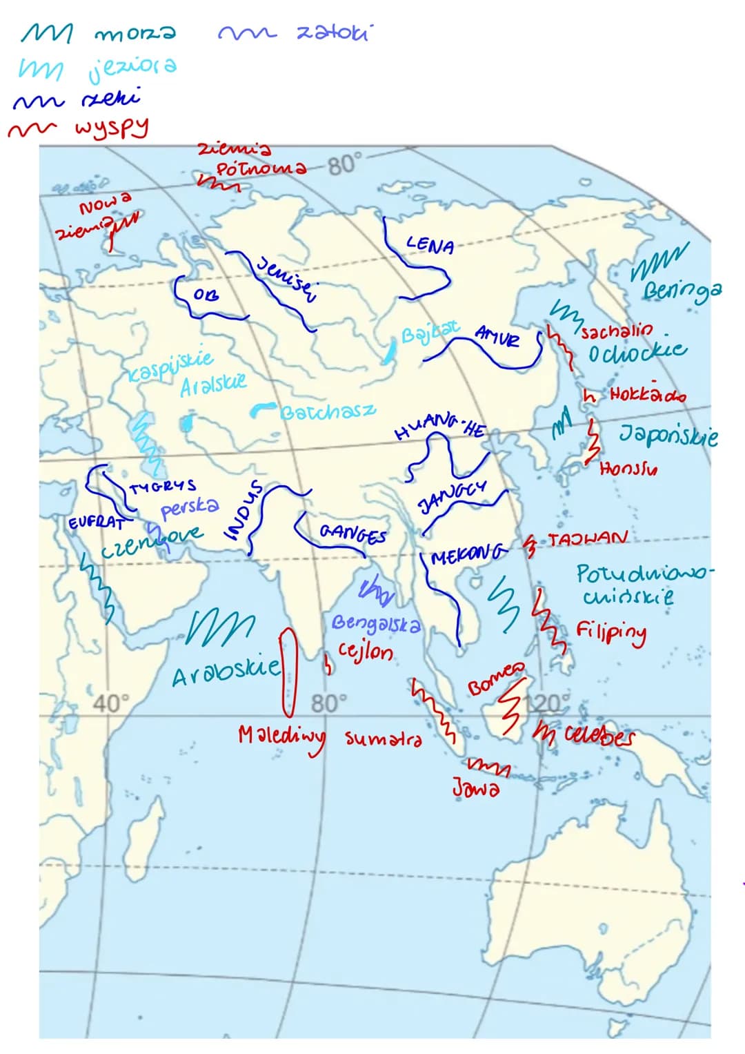 mwizing m pustynie m wyspy
m wyżyny my półwyspy
um góry
NOWA ZEMIA
jum
AZJA
MNIEJSZA
KAUKAZ
TAURUS
ELBRUS
WIEL
NEFUD
TURANSK
40°
POGORZE
KAZ