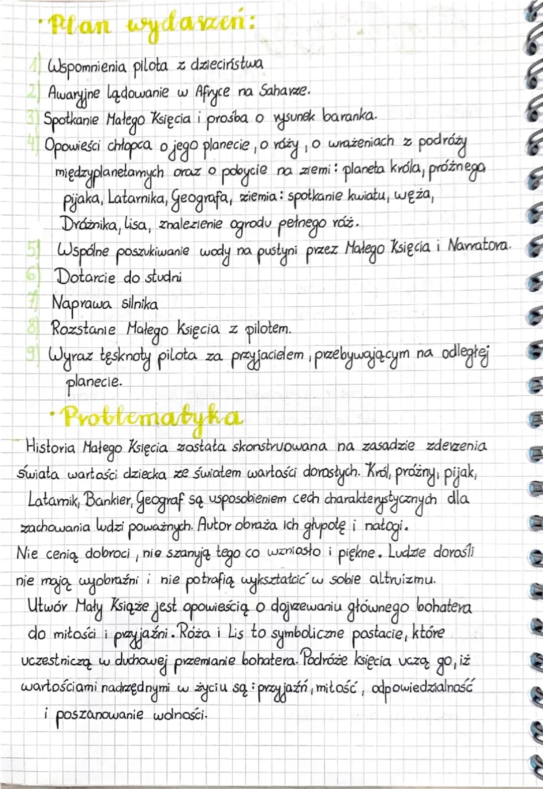 ·Plan wydarzeń:
1 Wspomnienia pilota z dzieciństwa
2 Awaryjne lądowanie w Afryce na Saharze.
3 Spotkanie Małego Księcia i prośba o rysunek b