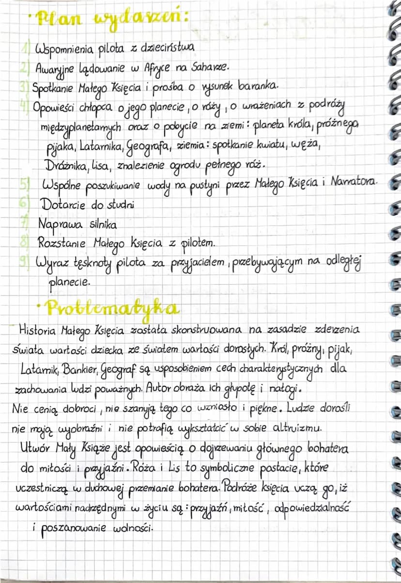 ·Plan wydarzeń:
1 Wspomnienia pilota z dzieciństwa
2 Awaryjne lądowanie w Afryce na Saharze.
3 Spotkanie Małego Księcia i prośba o rysunek b