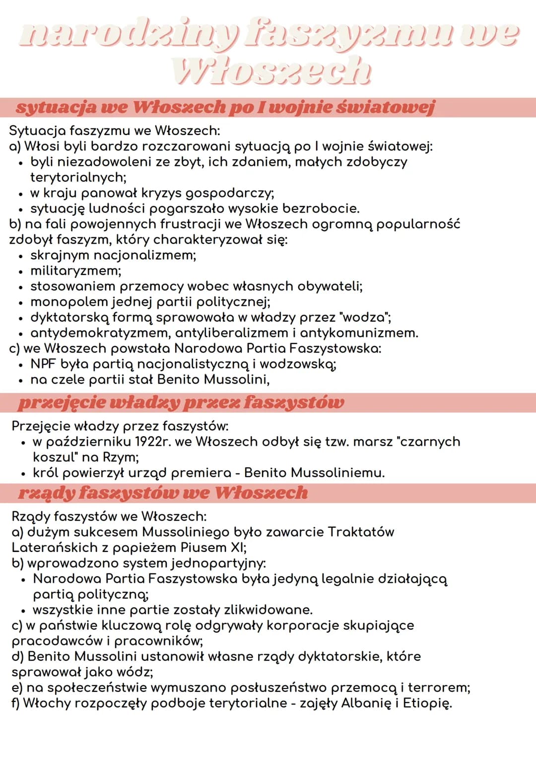 narodziny faszyzmu we
Włoszech
sytuacja we Włoszech po I wojnie światowej
Sytuacja faszyzmu we Włoszech:
a) Włosi byli bardzo rozczarowani s