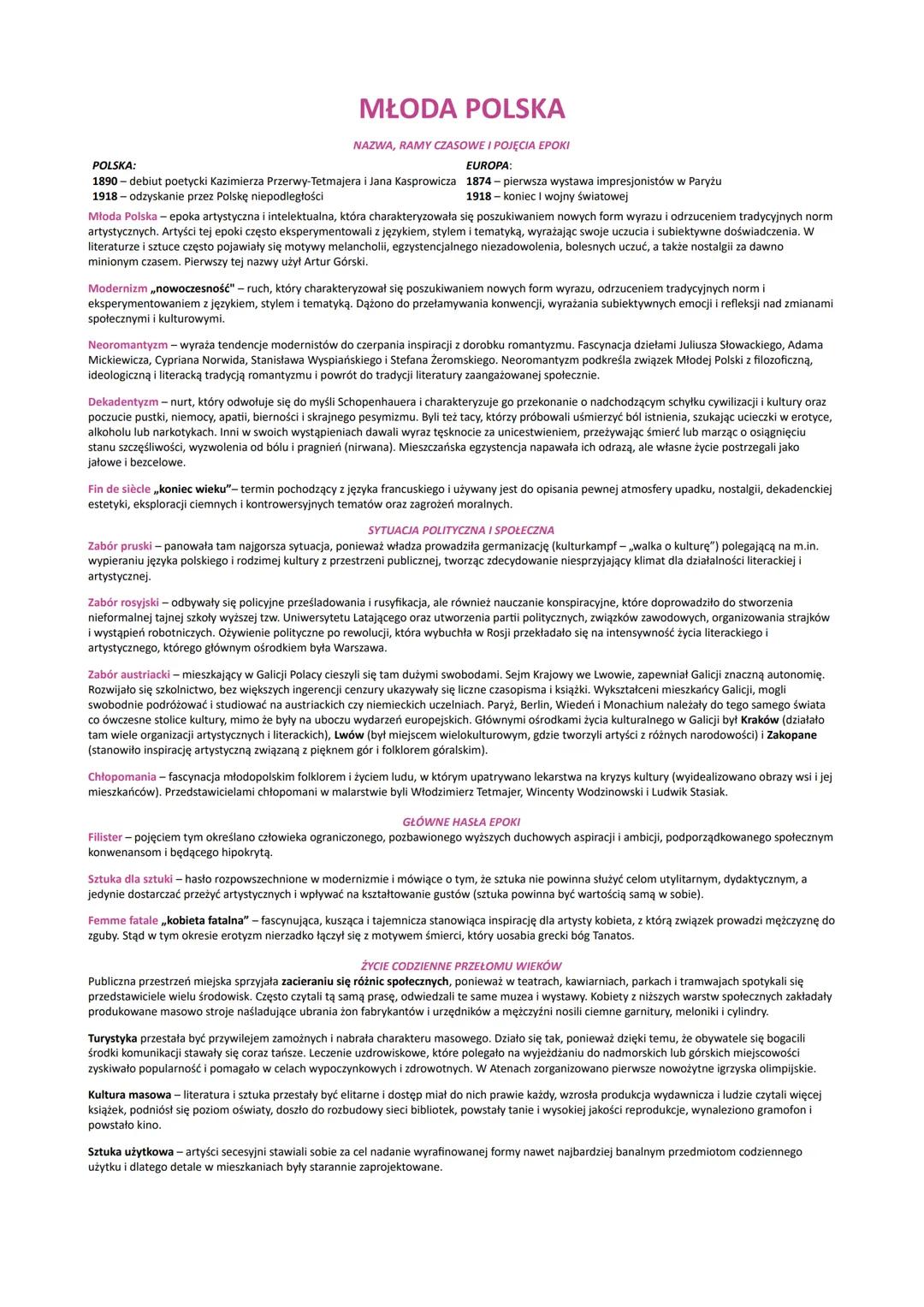 # MŁODA POLSKA
NAZWA, RAMY CZASOWE I POJĘCIA EPOKI

POLSKA:
EUROPA:
1890-debiut poetycki Kazimierza Przerwy-Tetmajera i Jana Kasprowicza 187
