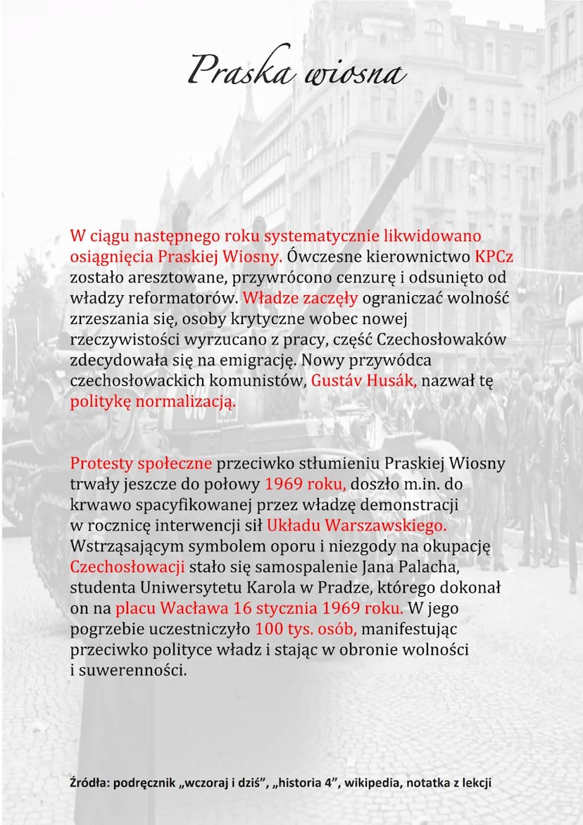 Praska wiosna
TAI
Doktryna Breżniewa była niejako uzasadnieniem
wydarzeń, które rozegrały się latem 1968 r. - w nocy z 20
na 21 sierpnia 196