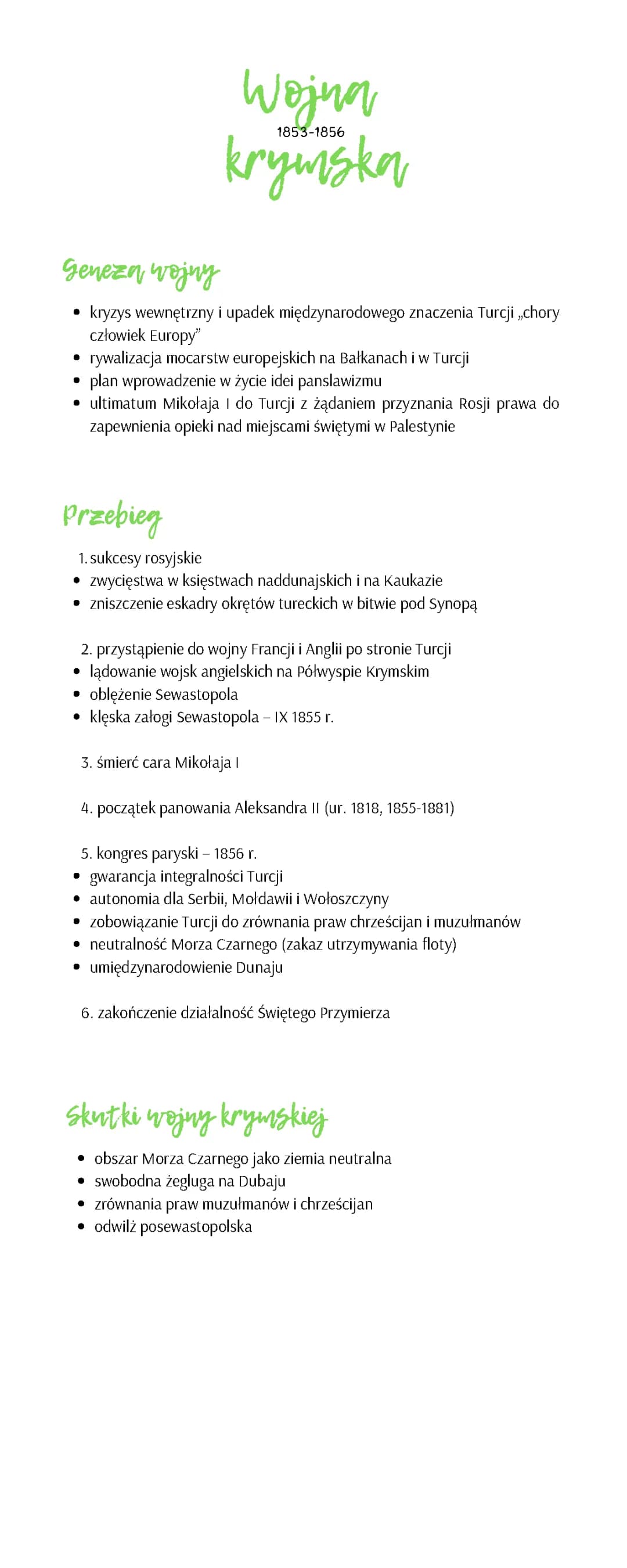 Wojna krymska - przyczyny, przebieg i skutki w punktach