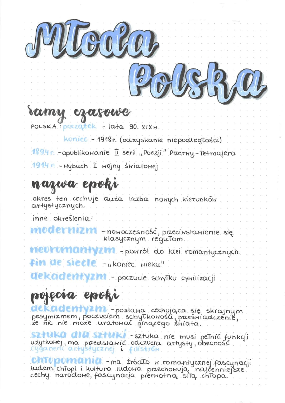 Młoda
Polska
ramy czasowe
POLSKA: początek. lata 90. XIXW.
koniec - 1918 r. (odzyskanie niepodległości)
1894 r. -opublikowanie II serii Poez