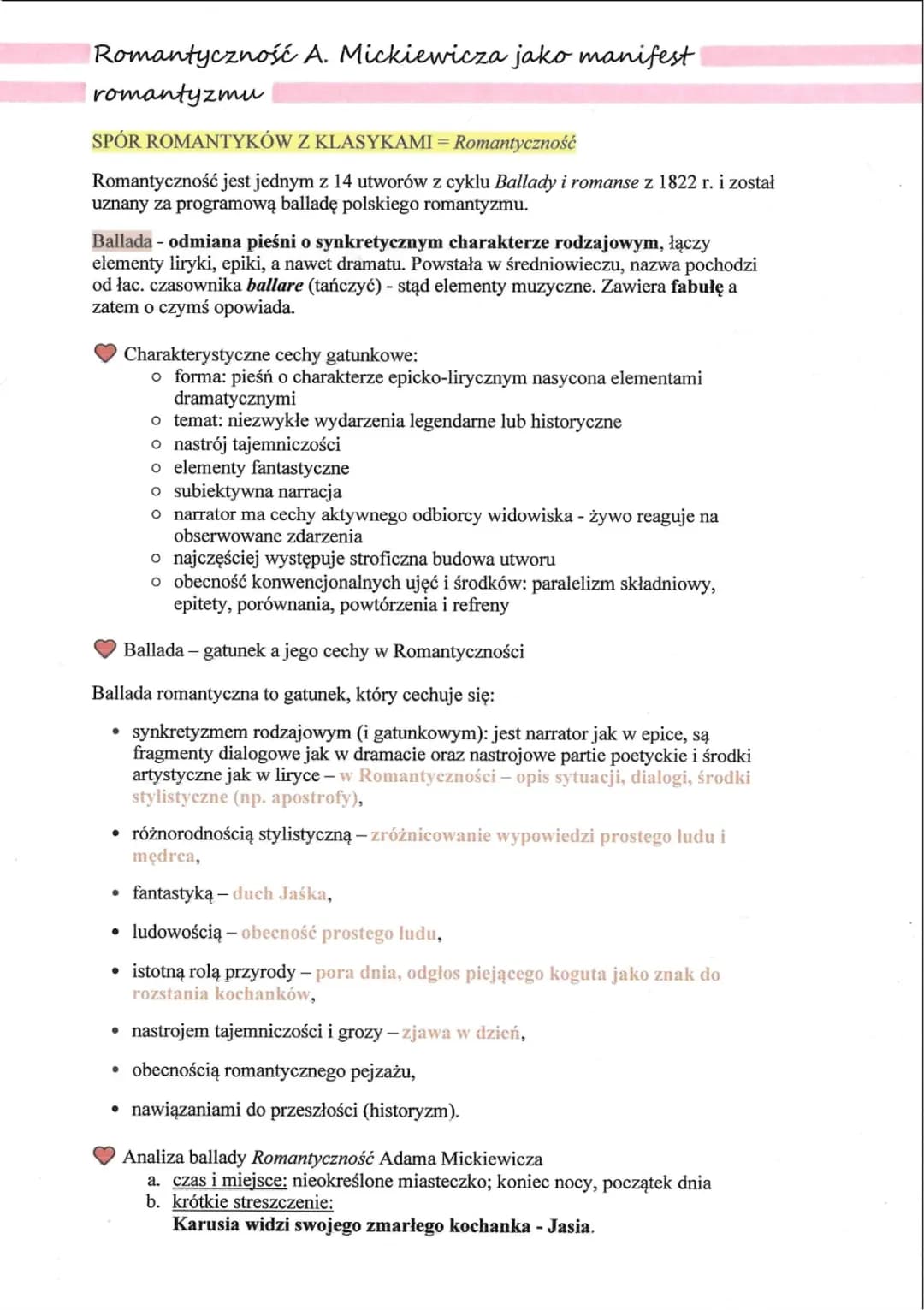 Romantyczność Adama Mickiewicza: Cechy, Bohaterowie i Streszczenie