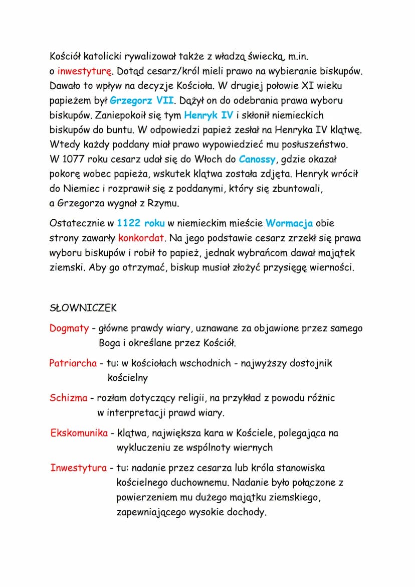 Temat: Konflikt papiestwa z cesarstwem.
Około X wieku chrześcijaństwo w Europie znacznie się różniło. Na
zachodzie podczas mszy używano języ