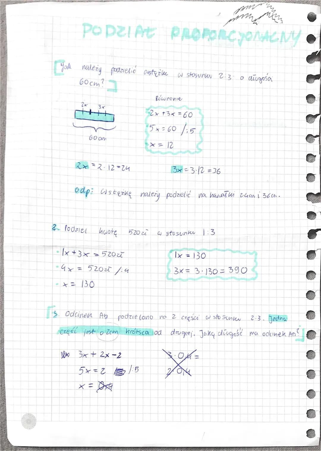Podział Proporcjonalny Klasa 7 i 8 - Przykłady, Zadania PDF i Tekstowe
