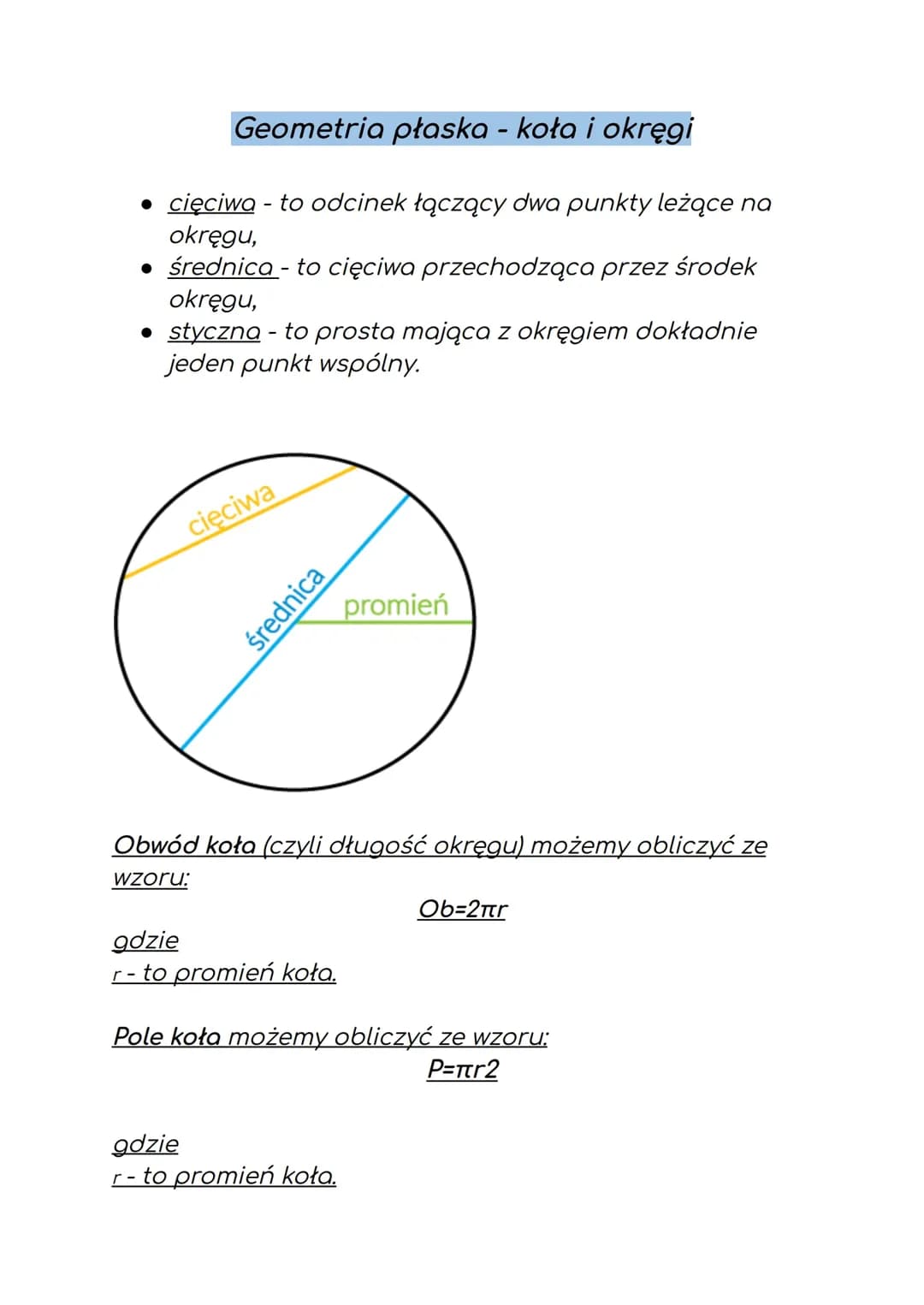 Geometria płaska - koła i okręgi