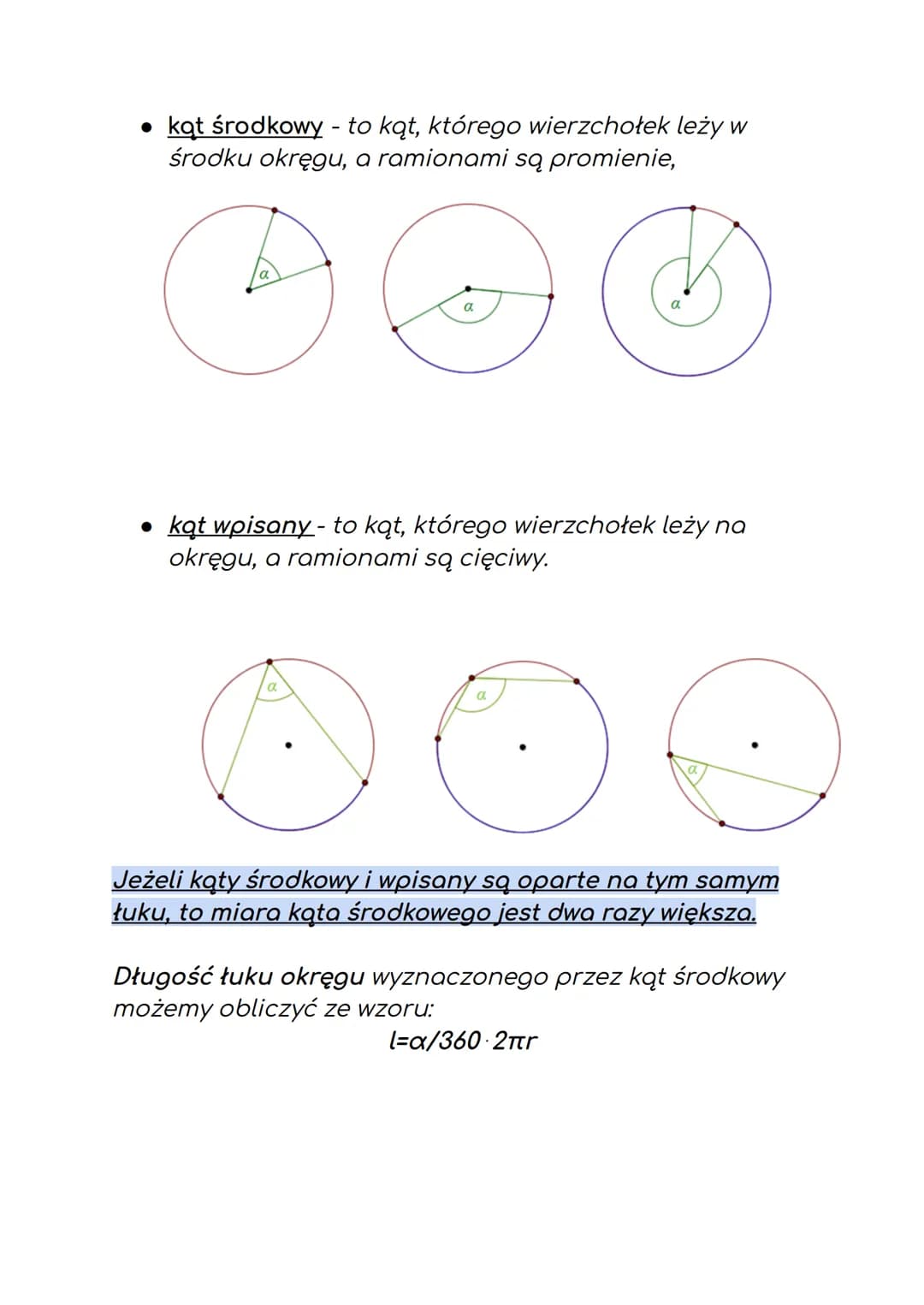 Geometria płaska - koła i okręgi
• cięciwa - to odcinek łączący dwa punkty leżące na
okręgu,
• średnica - to cięciwa przechodząca przez środ
