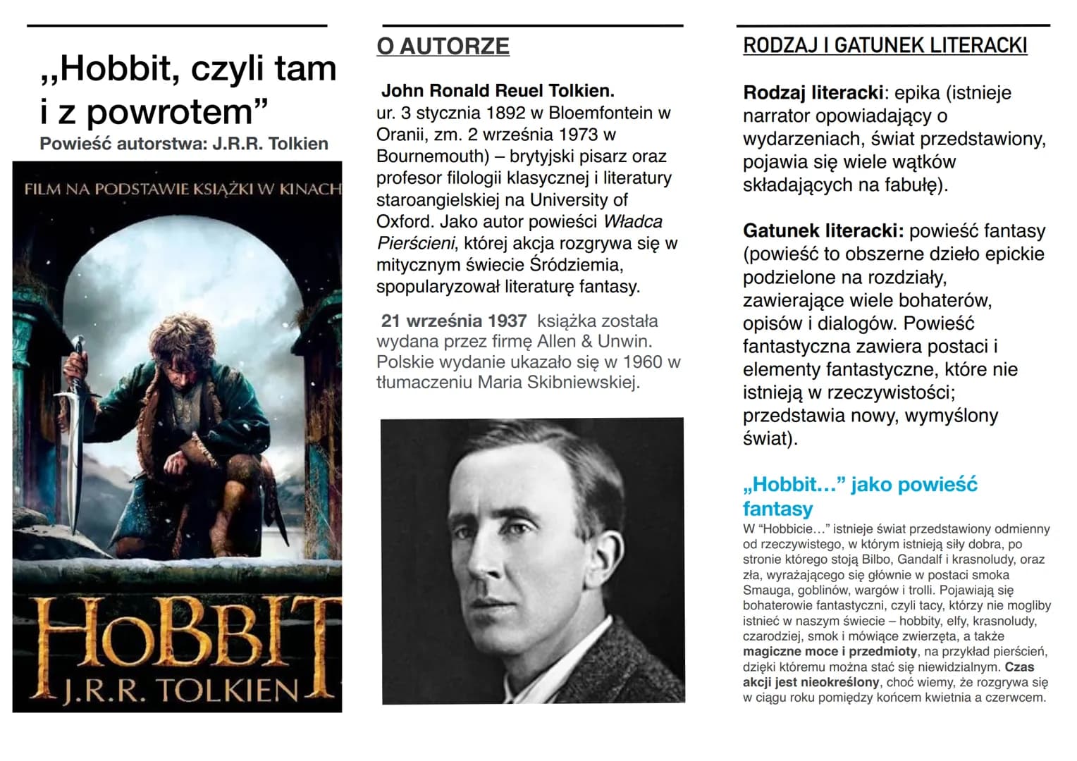 ,,Hobbit, czyli tam
i z powrotem"
Powieść autorstwa: J.R.R. Tolkien
FILM NA PODSTAWIE KSIĄŻKI W KINACH
HOBBFT
J.R.R. TOLKIEN
O AUTORZE
John 