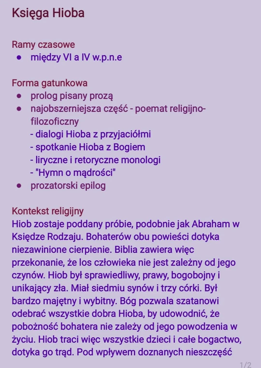Księga Hioba
Ramy czasowe
• między VI a IV w.p.n.e
Forma gatunkowa
• prolog pisany prozą
•
najobszerniejsza część - poemat religijno-
filozo