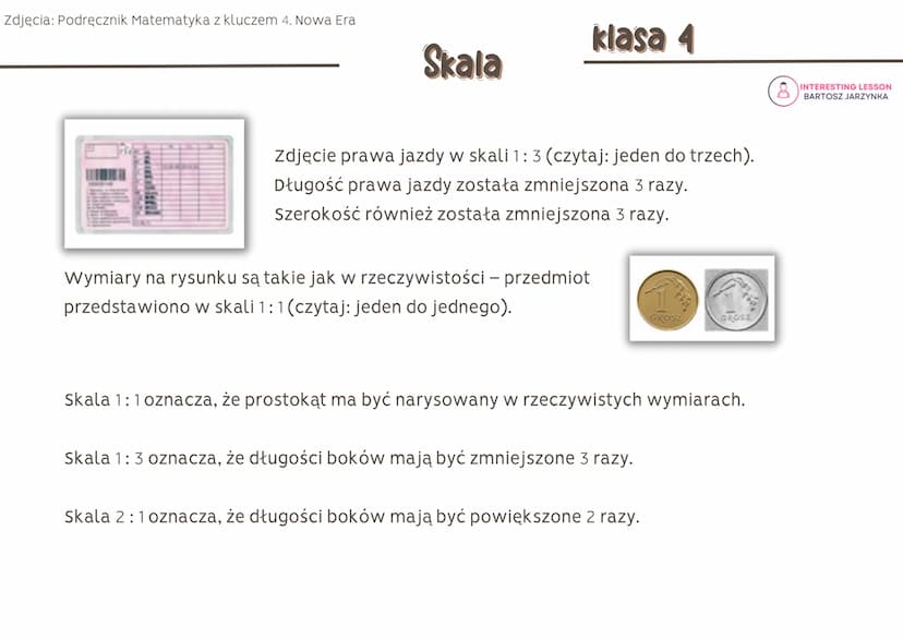 Zdjęcia: Podręcznik Matematyka z kluczem 4. Nowa Era
Rysunek zapałki naturalnej
wielkości.
Ważne!
O tym, ile razy wymiary na rysunku są powi