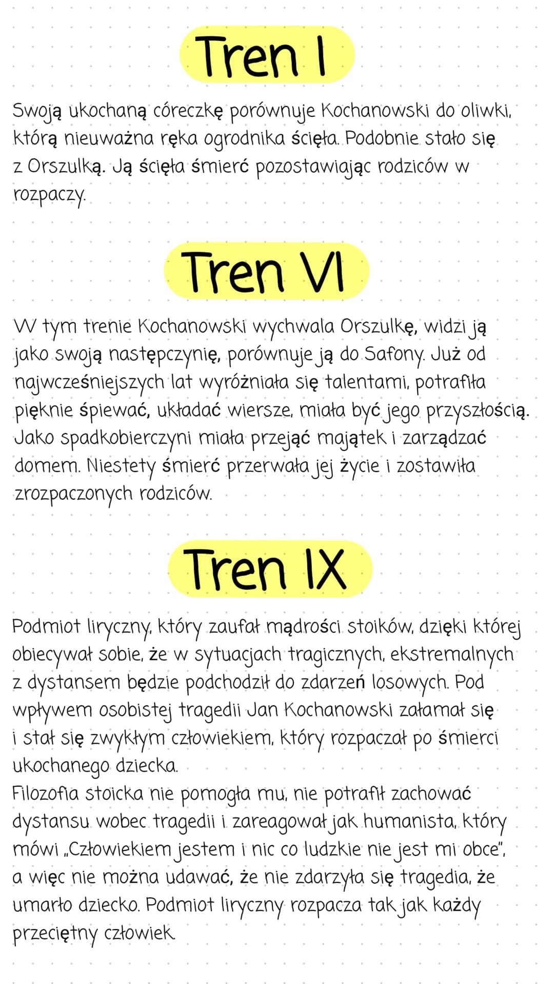 Treny
Treny są poświęcone 2,5 letniej córce Jana
Kochanowskiego. Śmierć Urszulki była ciosem i impulsem
do powstania dzieła. Treny są uważan