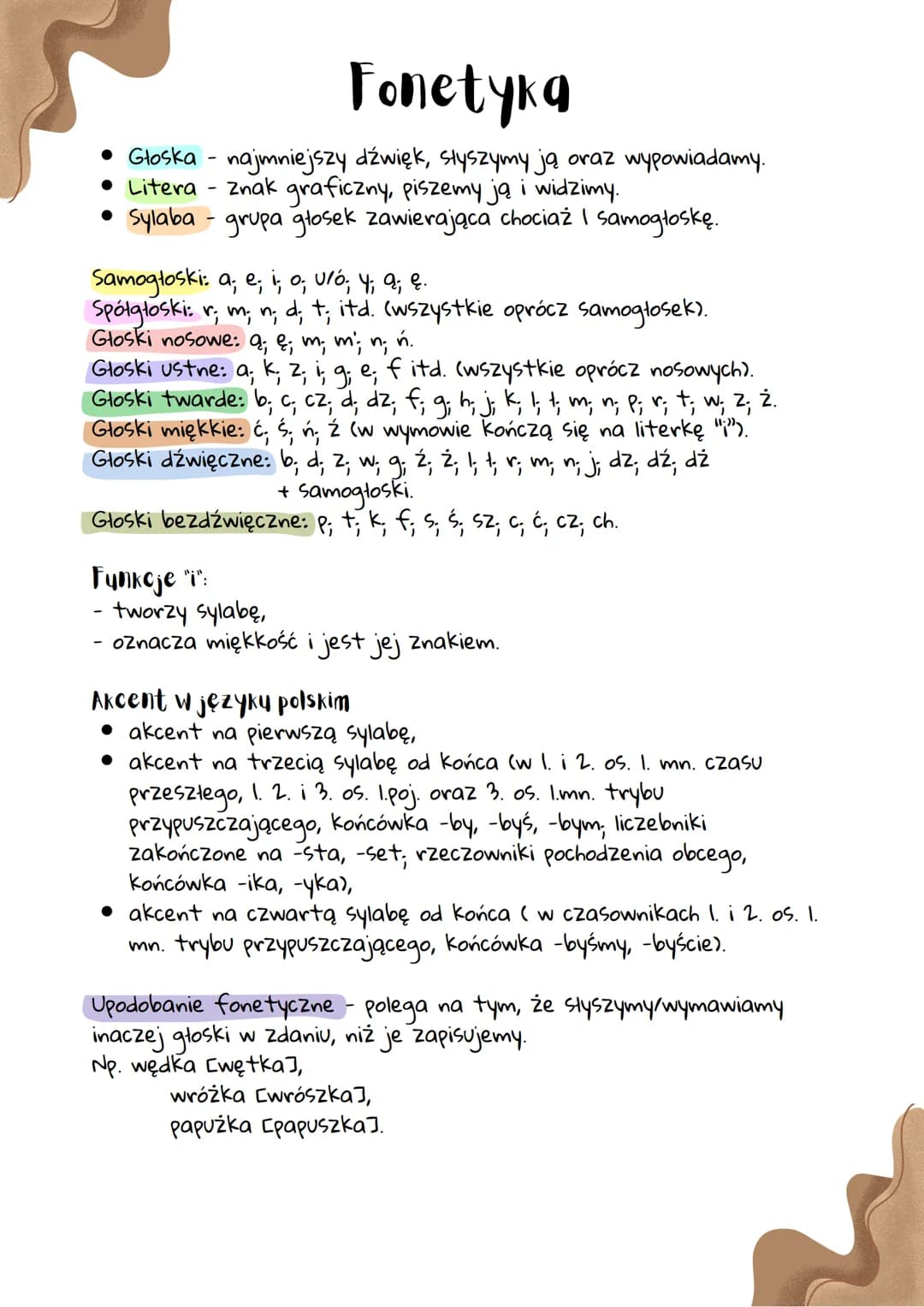 Fonetyka
• Głoska - najmniejszy dźwięk, słyszymy ją oraz wypowiadamy.
Znak graficzny, piszemy ją i widzimy.
Litera
Sylaba - grupa głosek zaw