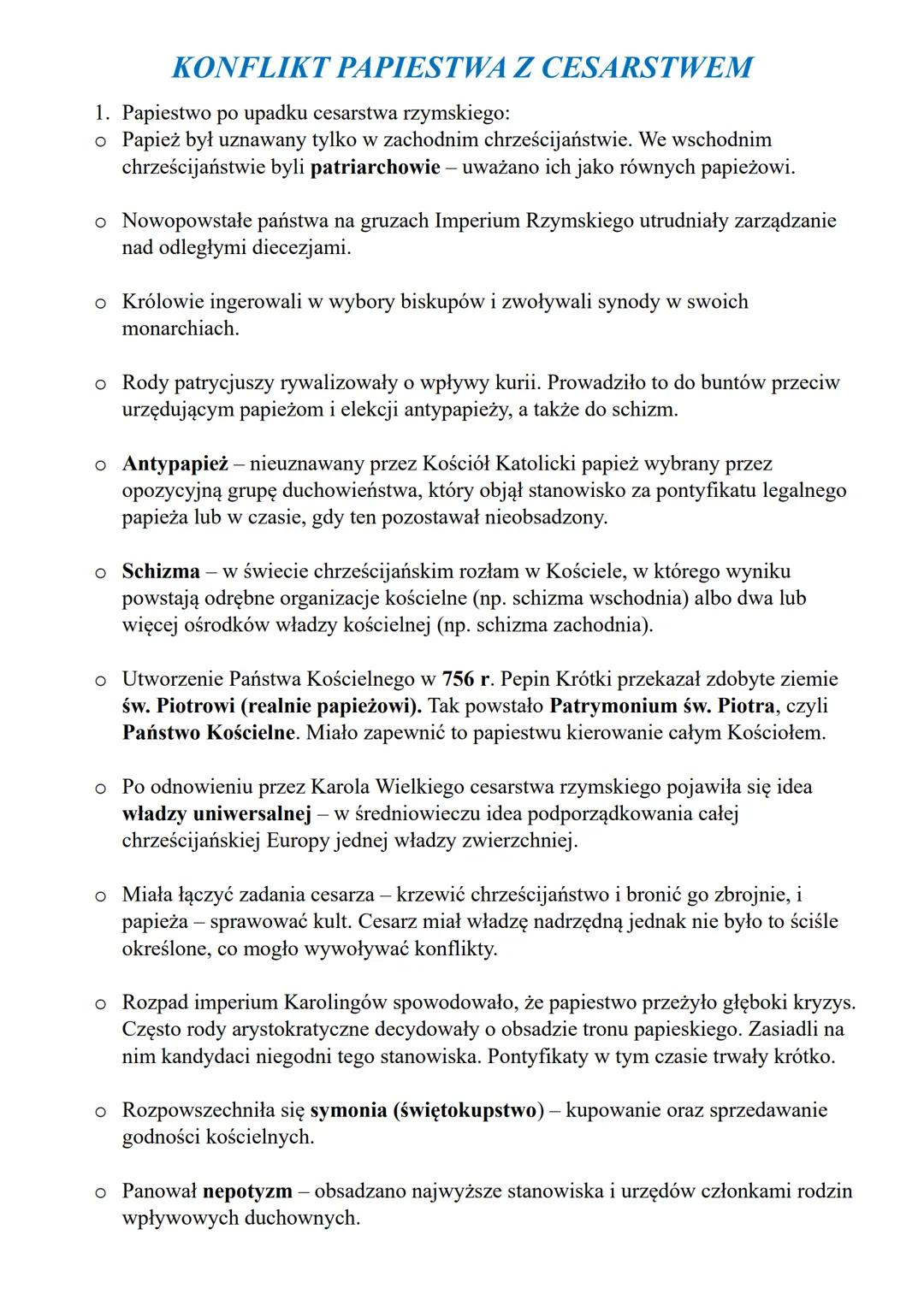 # KONFLIKT PAPIESTWA Z CESARSTWEM

1. Papiestwo po upadku cesarstwa rzymskiego:
*   Papież był uznawany tylko w zachodnim chrześcijaństwie. 