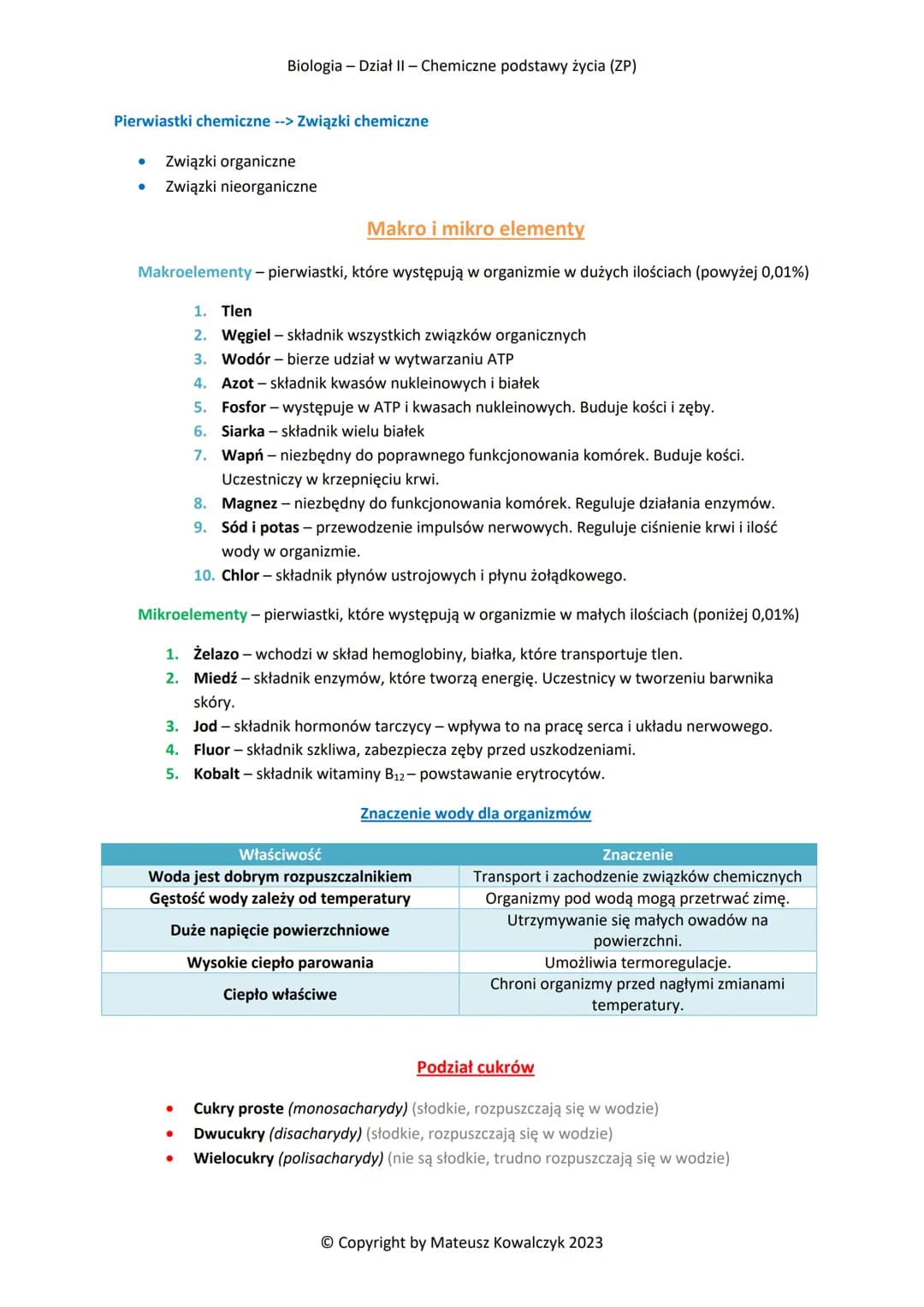 Pierwiastki chemiczne --> Związki chemiczne
● Związki organiczne
● Związki nieorganiczne
Biologia - Dział II - Chemiczne podstawy życia (ZP)