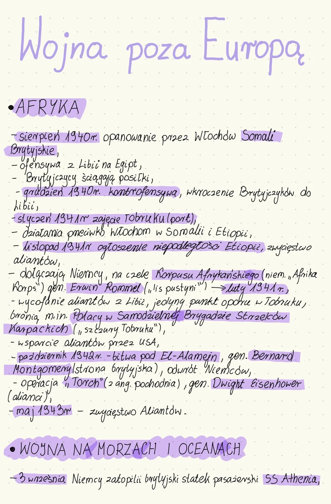Wojna poza Europa
•AFRYKA
-Sierpień 1940m. opanowanie przez Włochow Somali
Brytyjskie,
- ofensywa 2 Libii na Egipt,
Brytyjczycy ściągają pos