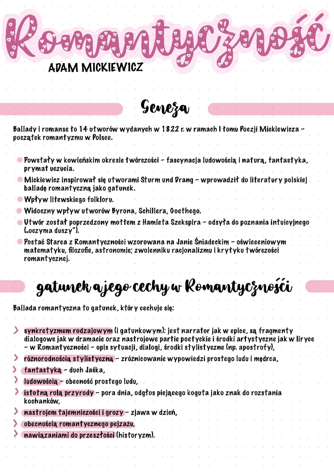 Romantyczność Adam Mickiewicz: streszczenie, interpretacja i cechy ballady