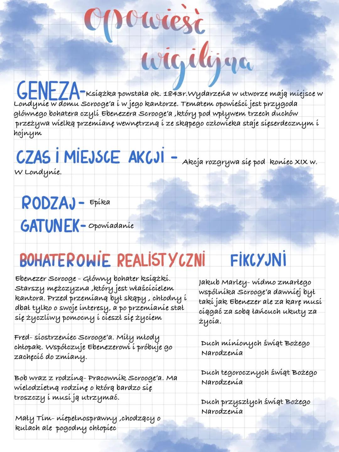 
<p><strong>GENEZA</strong> - Książka "Opowieść wigilijna" powstała około roku 1843. Wydarzenia opisane w utworze mają miejsce w Londynie, z