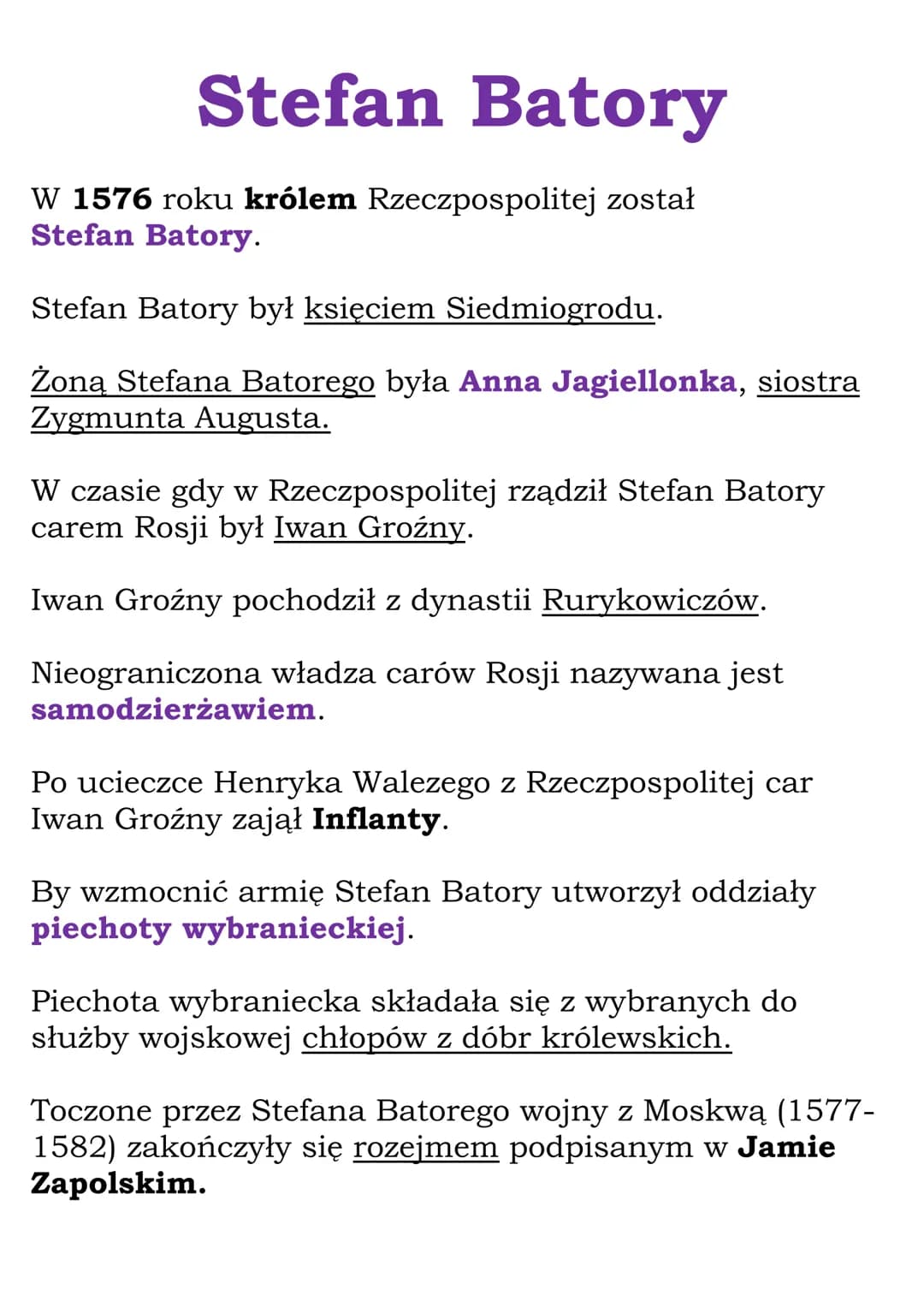 Stefan Batory
W 1576 roku królem Rzeczpospolitej został
Stefan Batory.
Stefan Batory był księciem Siedmiogrodu.
Żoną Stefana Batorego była A