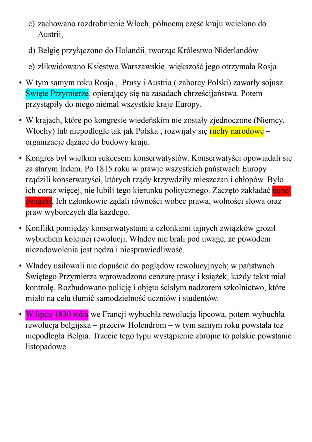 ●
Europa po kongresie wiedeńskim
●
Jesienią 1814 roku zwołano do stolicy
Austrii kongres wiedeński. Był to zjazd
monarchów i dyplomatów, któ