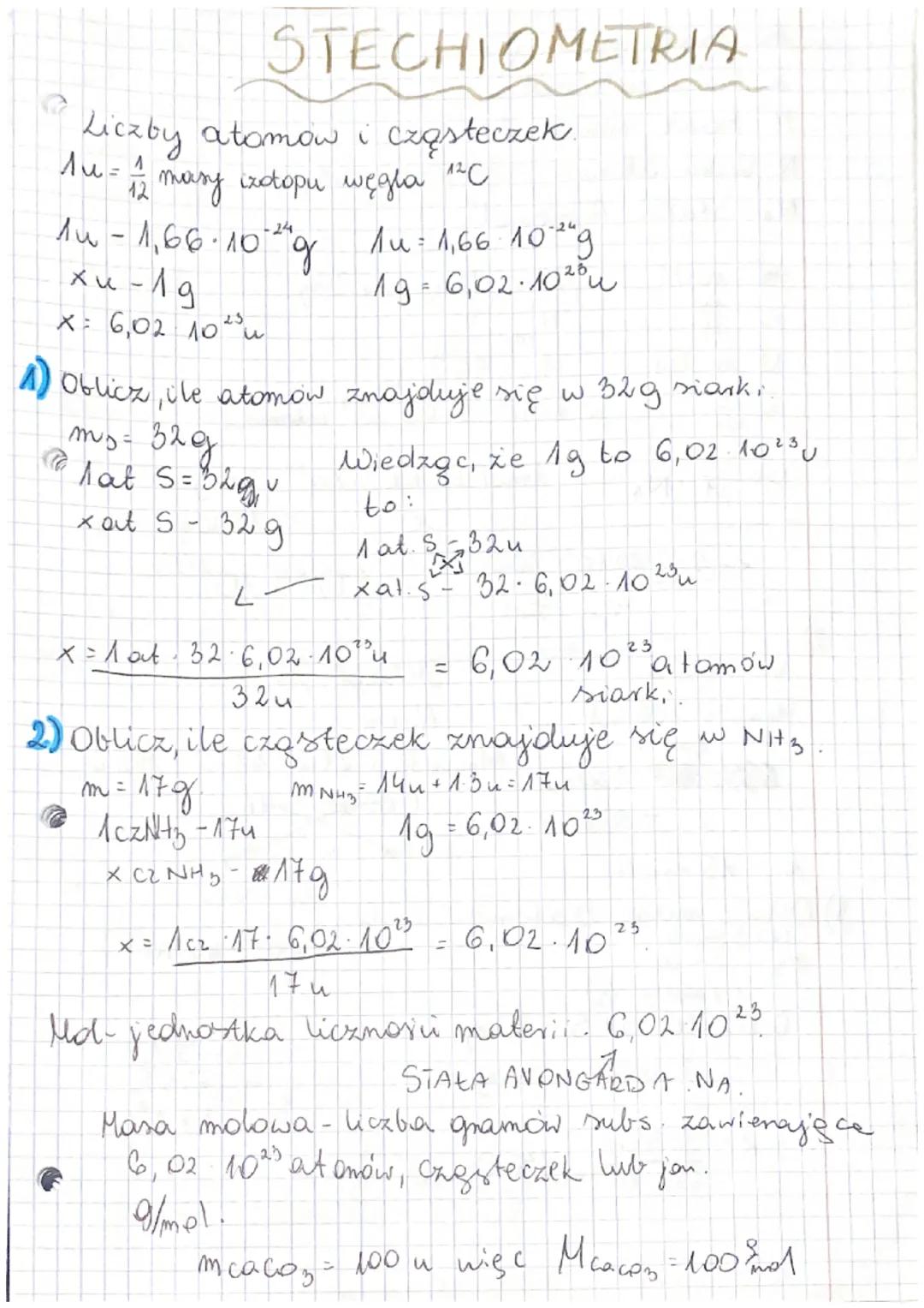 # STECHIOMETRIA

Liczby atomow i cząsteczek.
14= mary izotopu węgla 12C

Au-1,66-10-2
xu-19
X: 6,02 10

Au: 1,66 1029
19=6,02-1020

1) Oblic