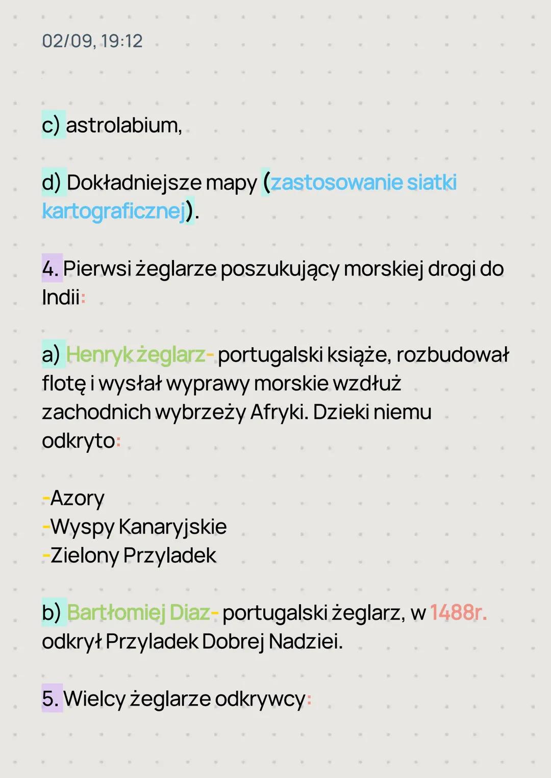 02/09, 19:12
Temat: Wielkie odkrycia geograficzne.
1. Wyobrazenia o świecie w XIVw. i XVw.
2. Przyczyny prowadzenia wielkich odkryć
geografi