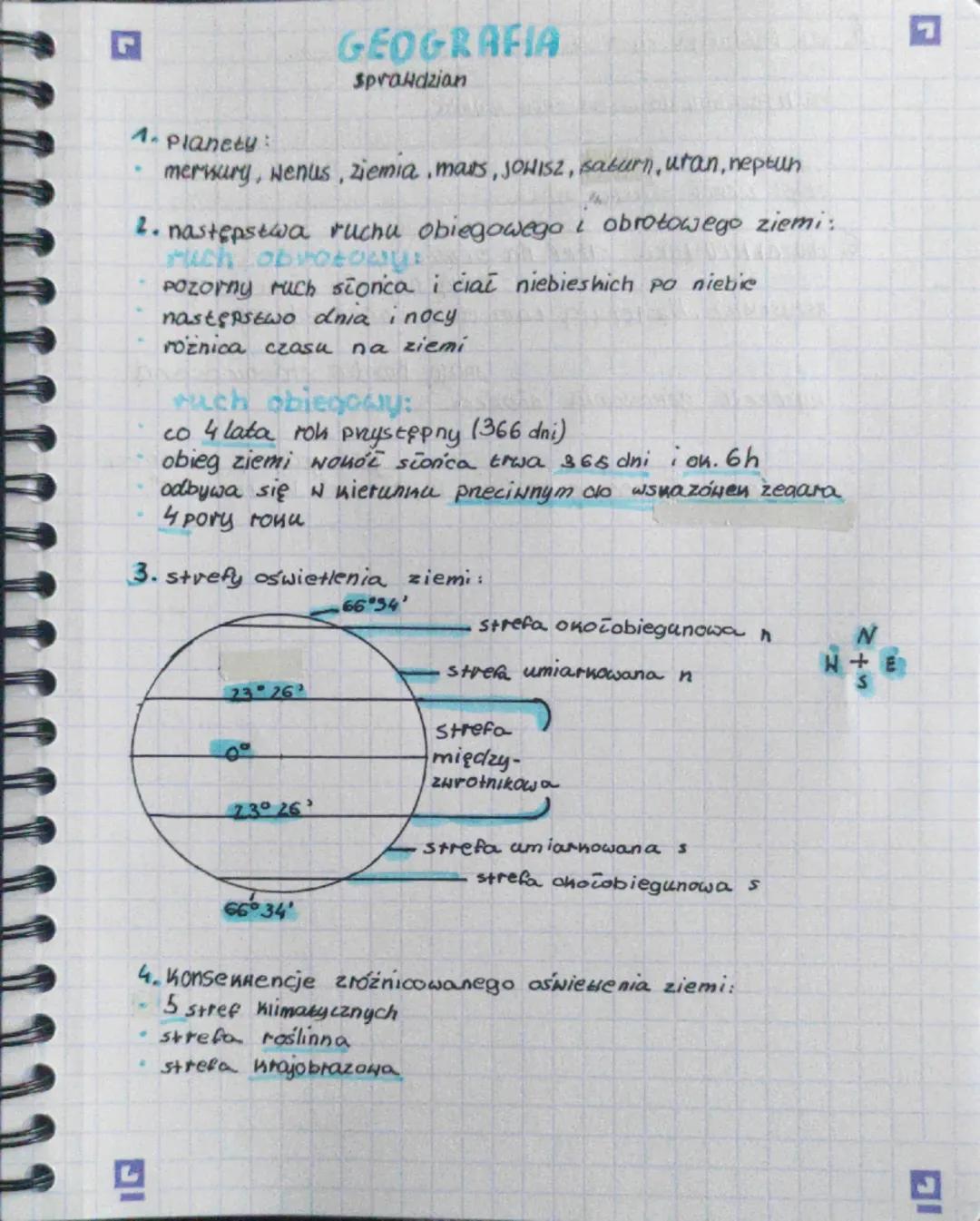 Sprawdzian z geografii dla klasy 6 - Dział 1