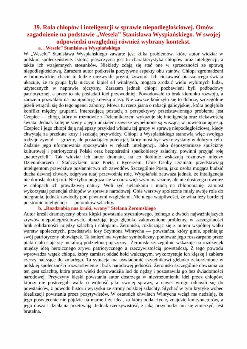 PYTANIA JAWNE
„WESELE” STANISŁAWA WYSPIAŃSKIEGO
38. Co utrudnia porozumienie między przedstawicielami różnych grup
społecznych? Omów zagadni
