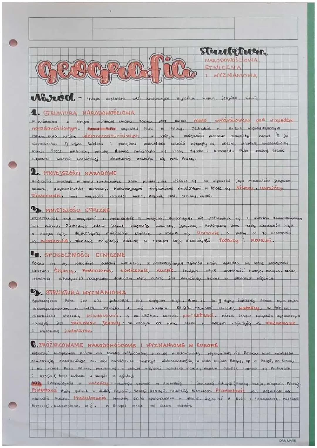 Geografia - Struktura narodowościowa, etniczna i wyznaniowa; notatka klasa 7 