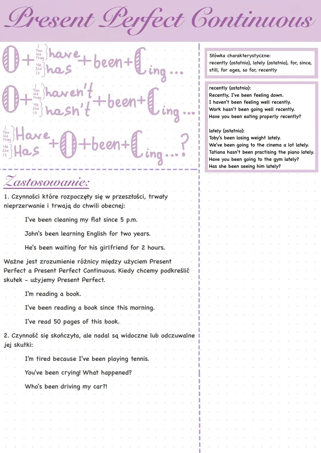 Present Perfect Continuous
We
0 + Thave + been + Cing....
He
She
It
+ Cing
Ling.
You
0+ & haven't + + been+
.We
He
She
It
& Have ++been +
We