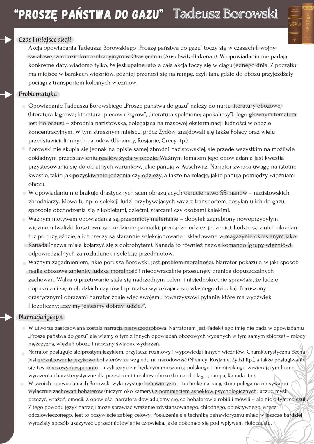 "PROSZĘ PAŃSTWA DO GAZU" Tadeusz Borowski
Czas i miejsce akcji
いざらい
Akcja opowiadania Tadeusza Borowskiego „Proszę państwa do gazu" toczy si